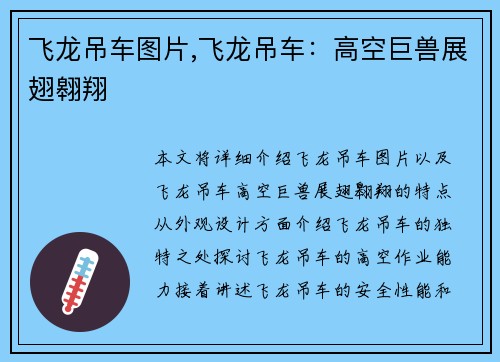 飞龙吊车图片,飞龙吊车：高空巨兽展翅翱翔